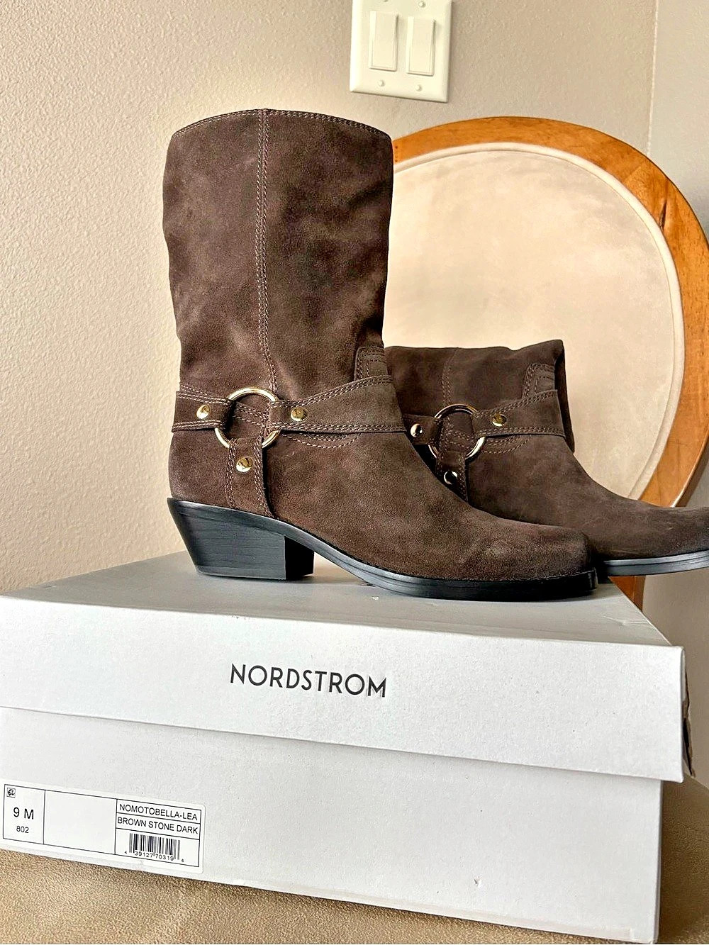 Nordstrom MOTO Nomotobella-Lea Brown Leather Heeled Boots US 9 M Like New